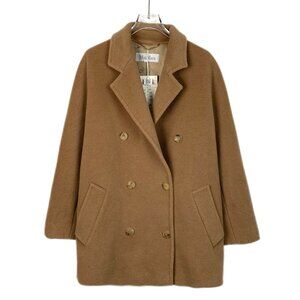 Max Mara Brown Camel Wool Double-Breasted Coat With Lapel Collar Size XS